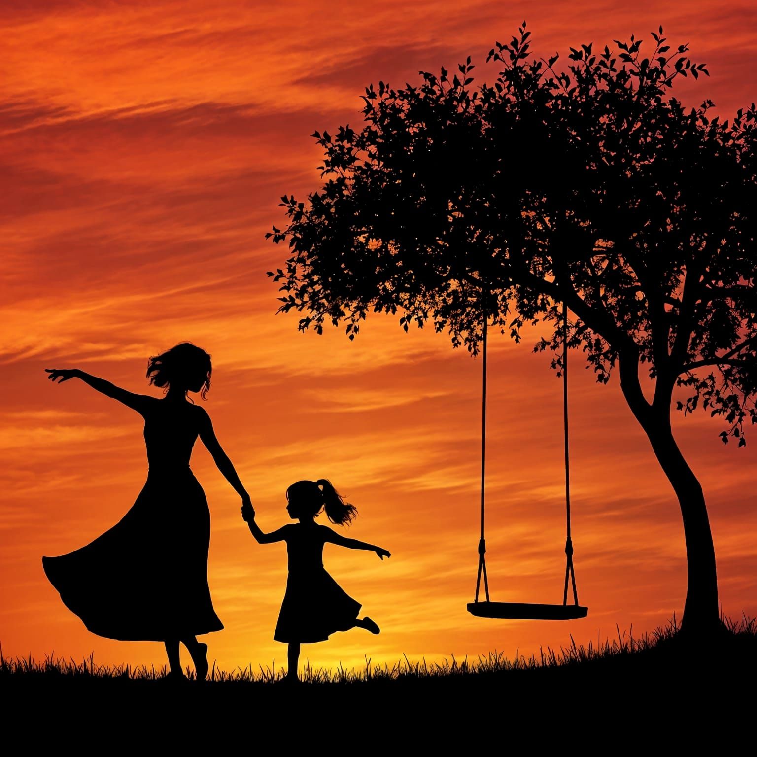 Mother and Daughter Dance in Sunset Harmony