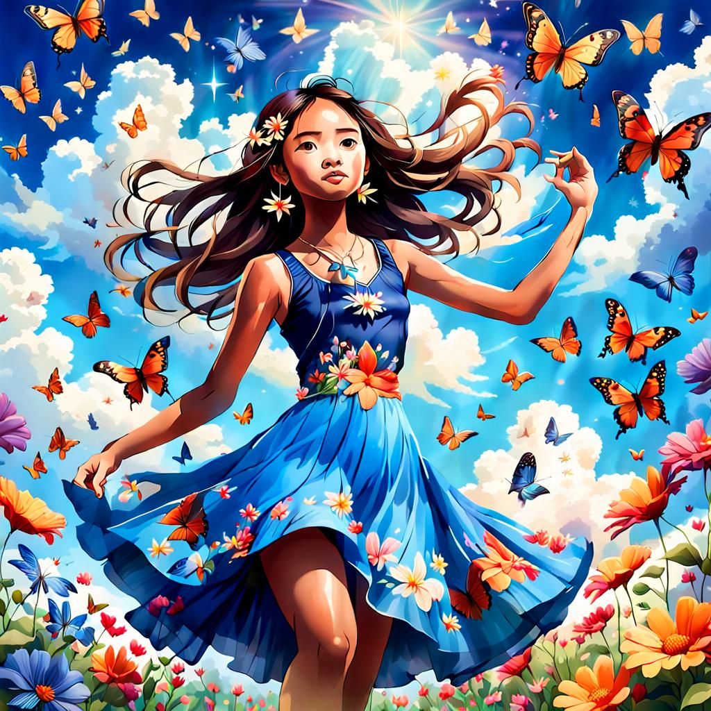 Enchanting Filipina Surrounded by Butterflies in a Whimsical...