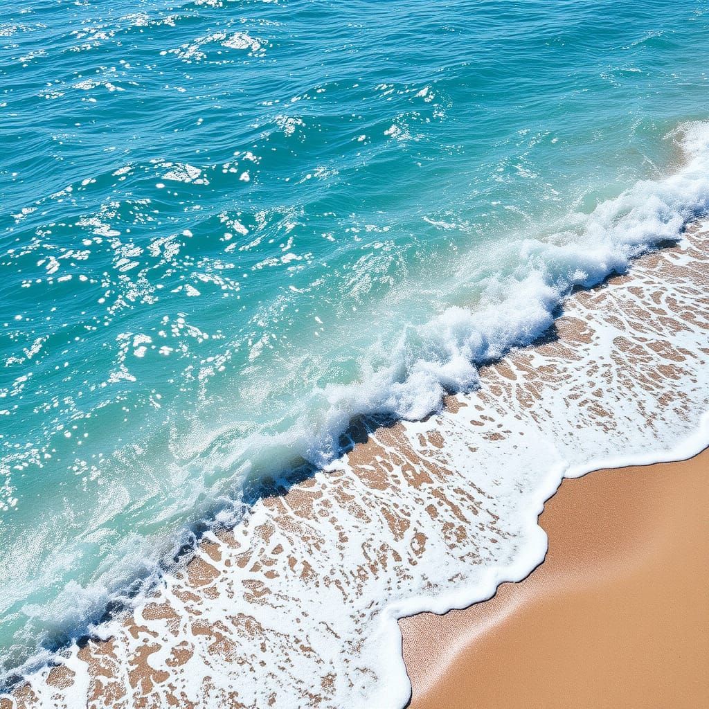 Surreal Ocean Waves Crashing on Shimmering Blue Sand