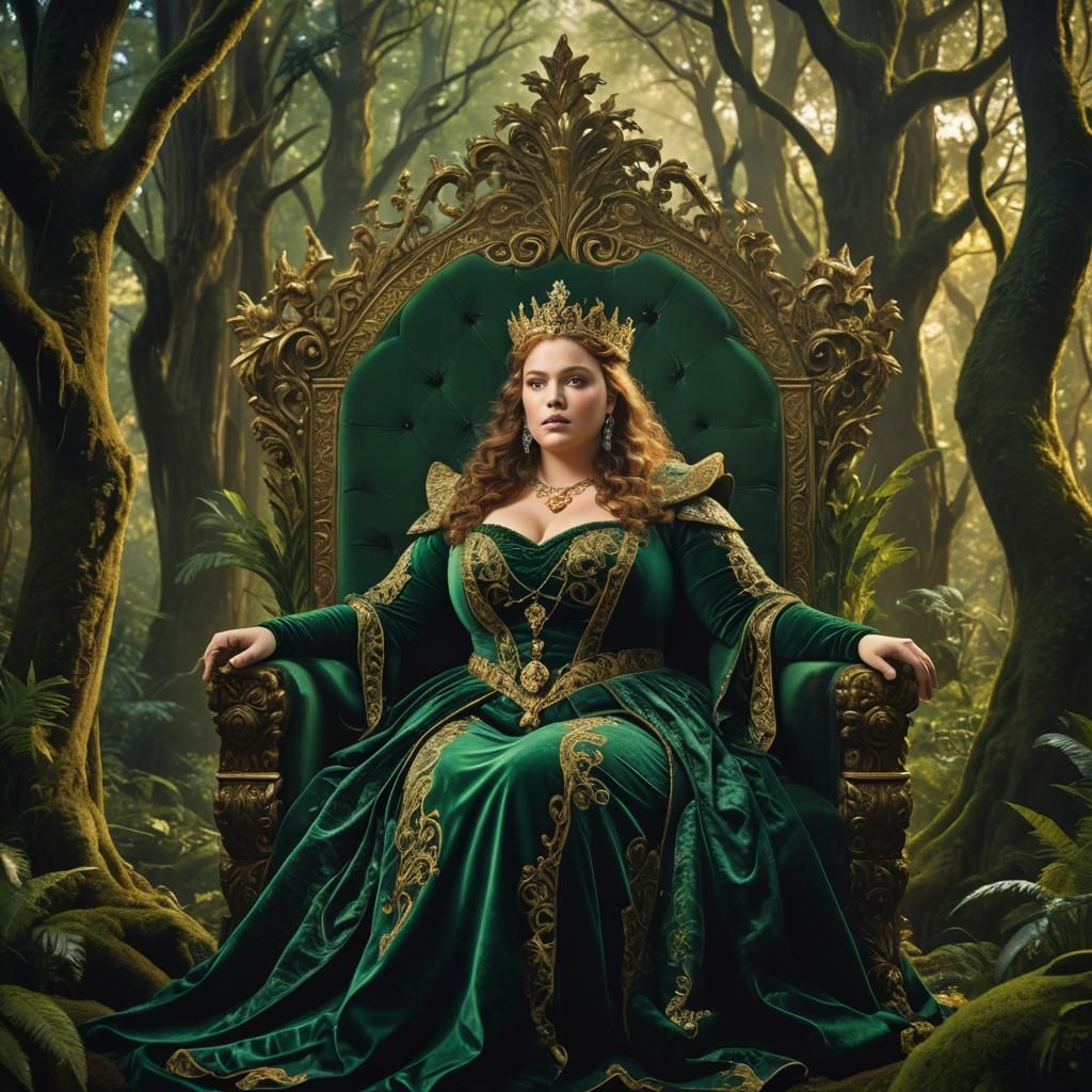 Plus-Sized Forest Queen on Velvet Throne