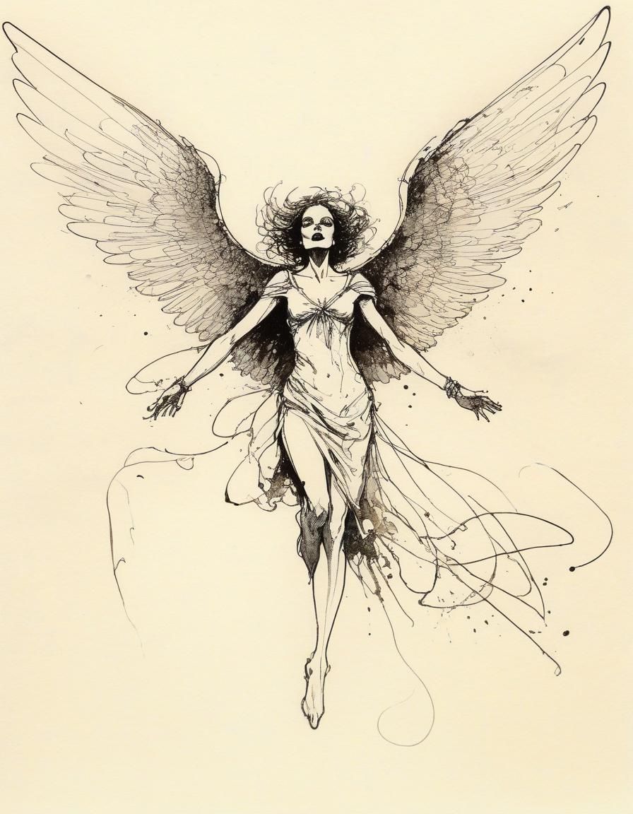 Angel Flying: Abstract Concept Art in Ink