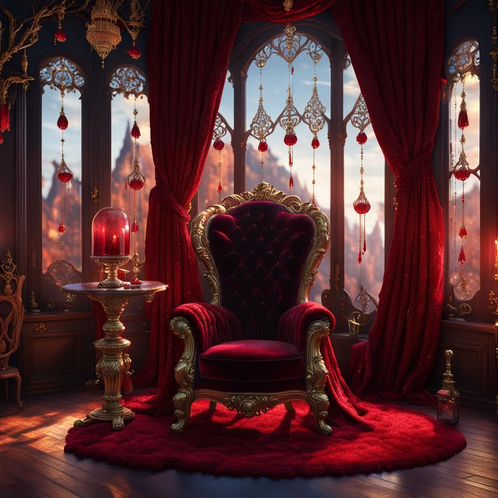 Ornate Witch Boudoir with Velvet Curtains