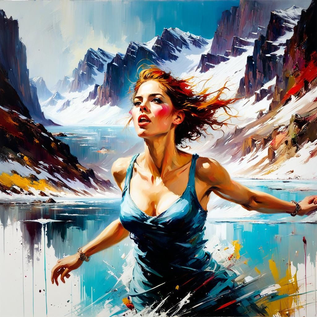 Dramatic Avalanche Painting with Detailed Reflections