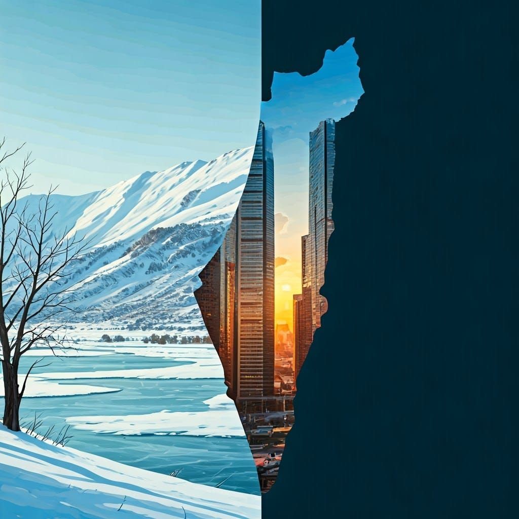 Winter and Summer Israel Landscape in Double Exposure