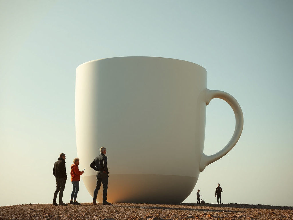 People Gathered Around a Giant Coffee Cup