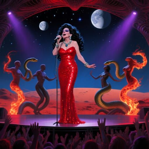 Extravagant Singer Performs on Mars Stage