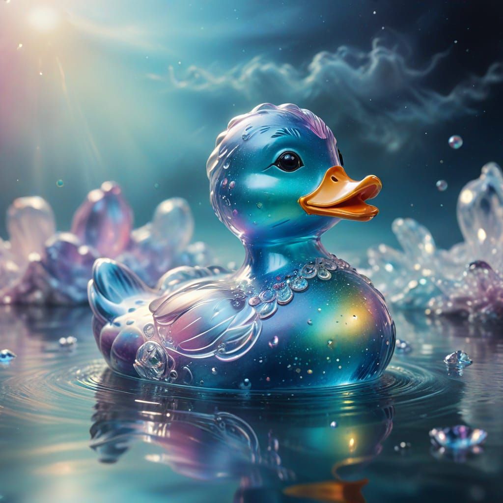 Surreal Crystal Duck Floating in Astral Waters
