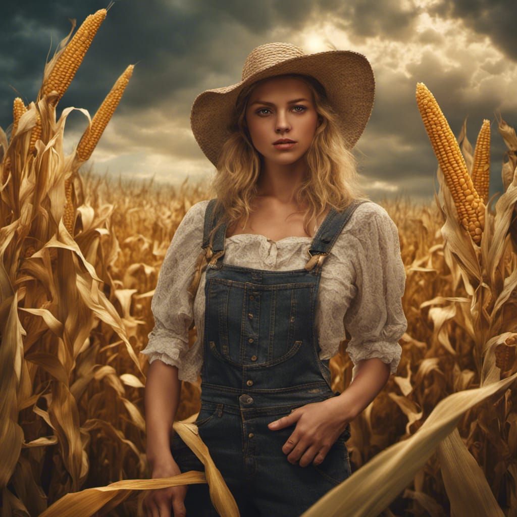 Cinematic Country Girl in Cornfield Digital Painting