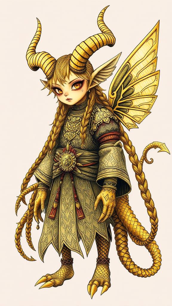 Golden Pointillism Art: Pixie Hybrid Creature