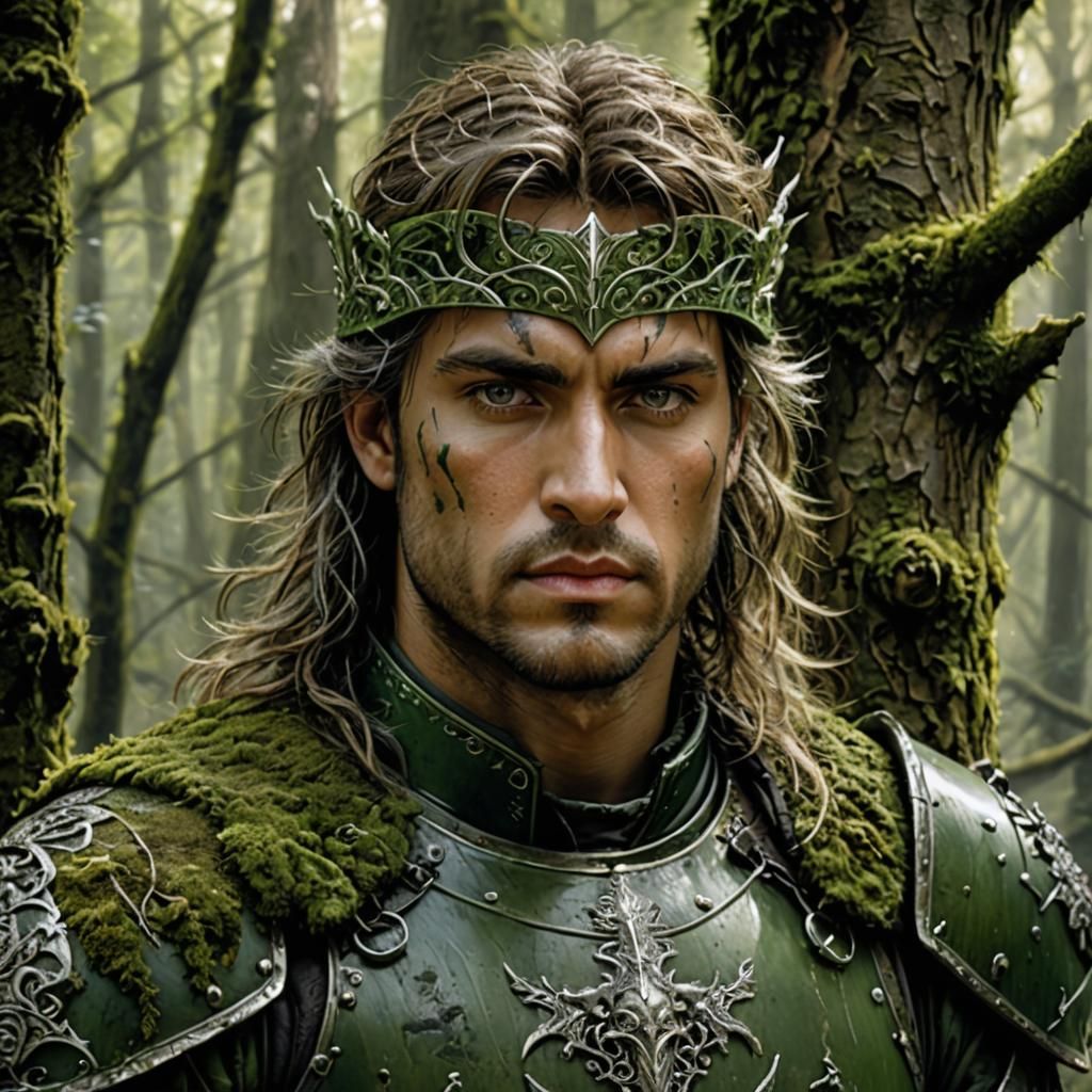 Green Knight in Forest, Luis Royo Style Portrait