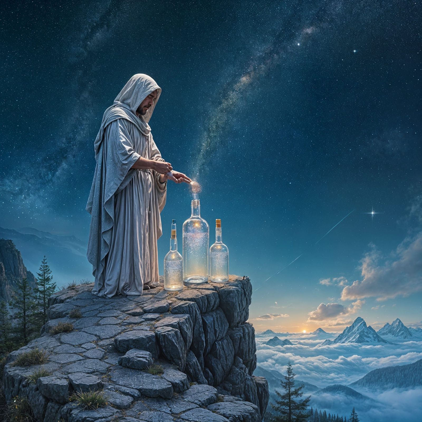 Man Collecting Stardust on Mountain Top