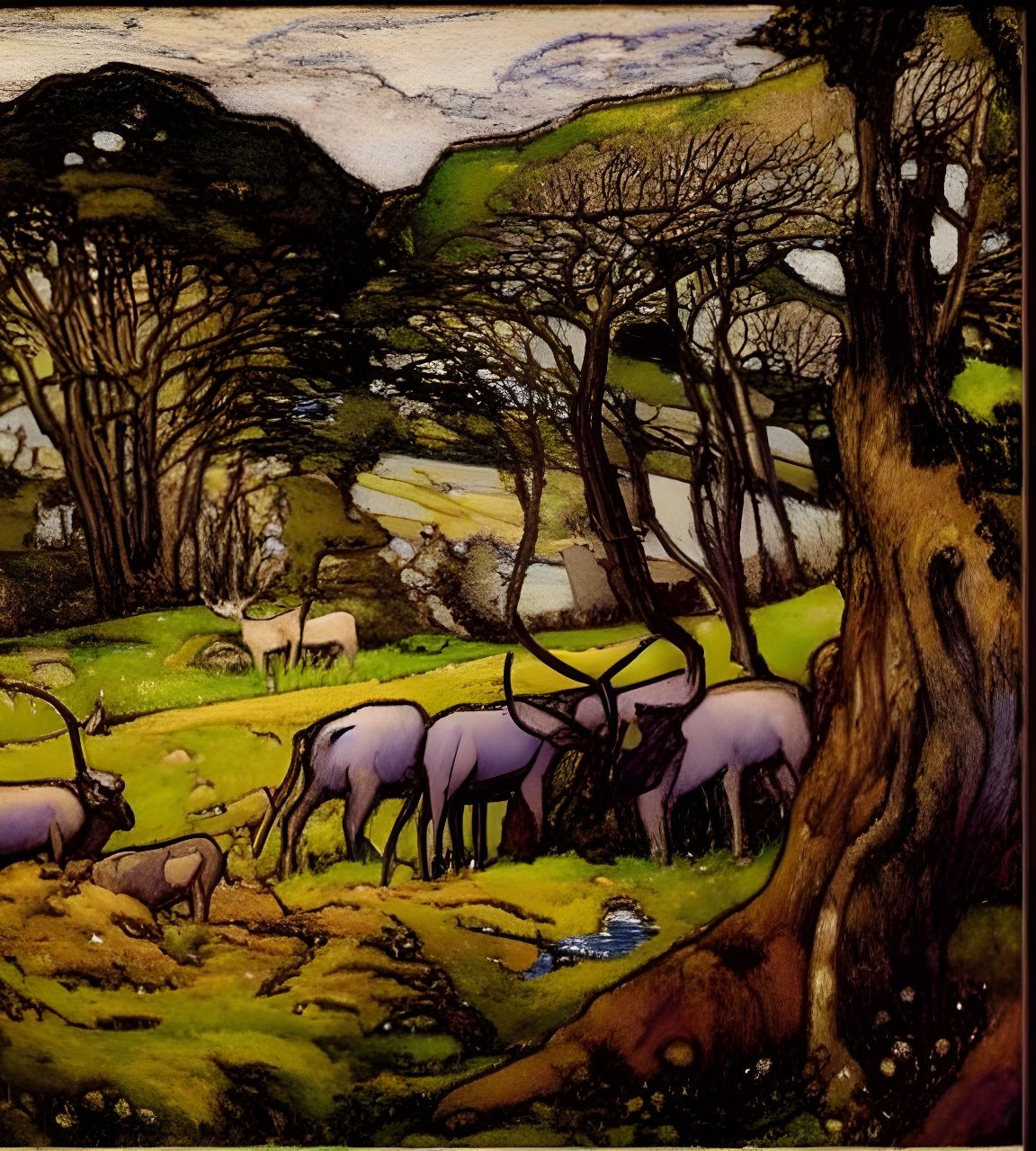 Irish Calvary in Misty Glade with Deer