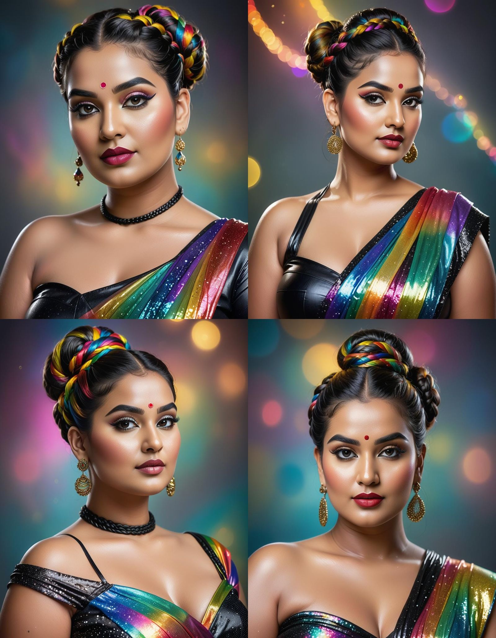 Curvy Woman in Glitter Saree with Moonlit Backdrop