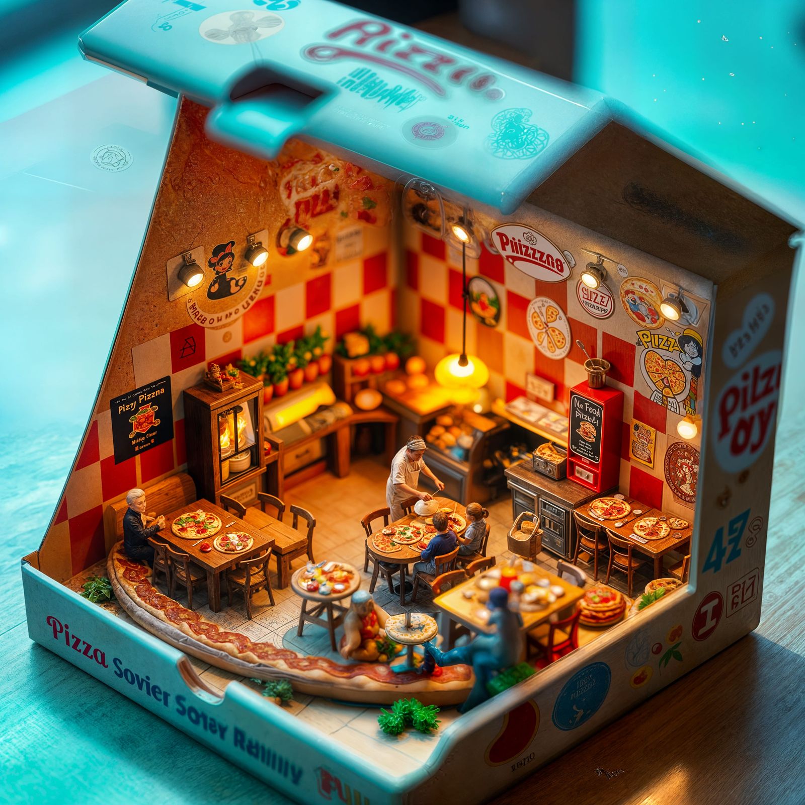 Charming Miniature Pizzeria Inside a Pizza Box