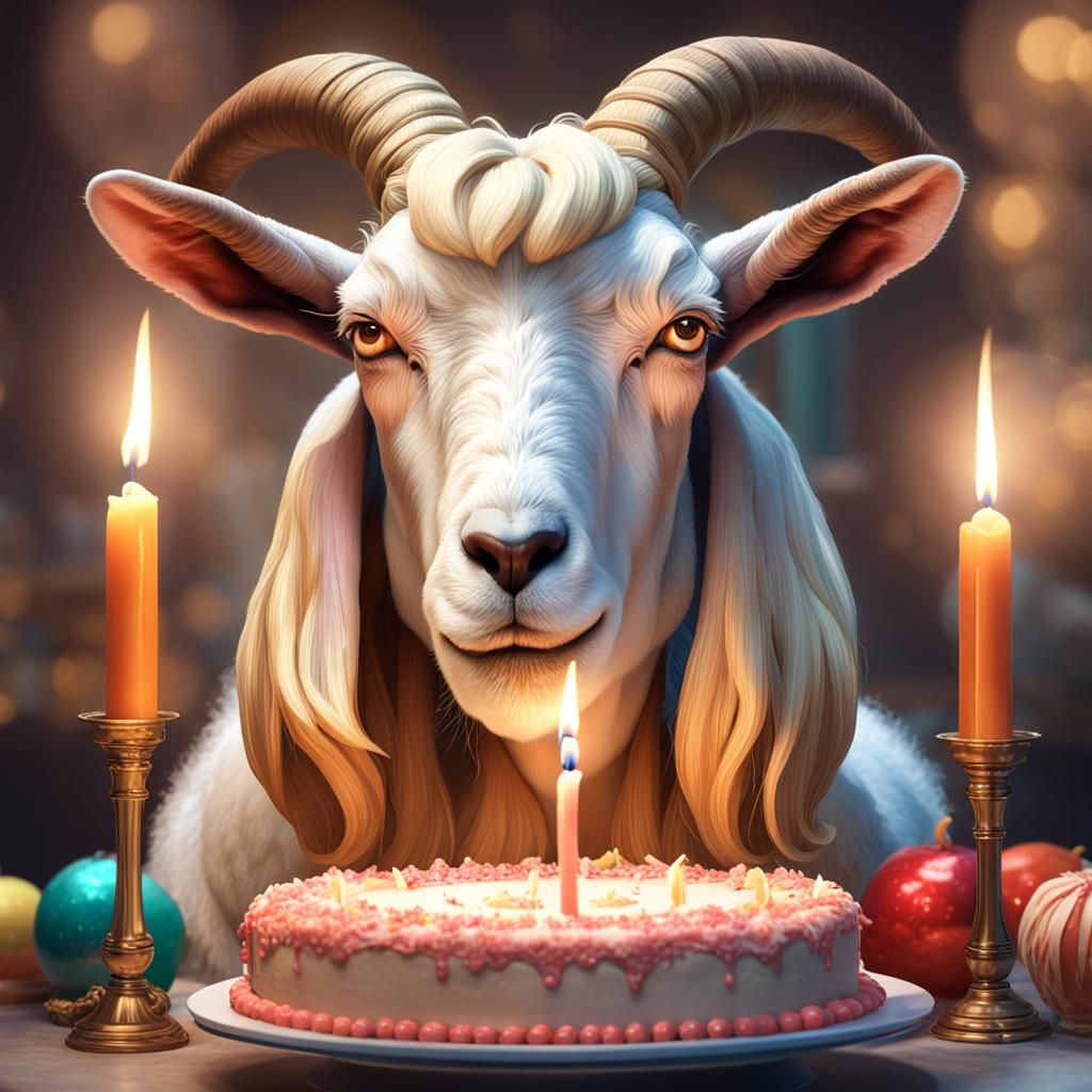 Hyperrealistic Goat Blows Out Candles: Digital Art