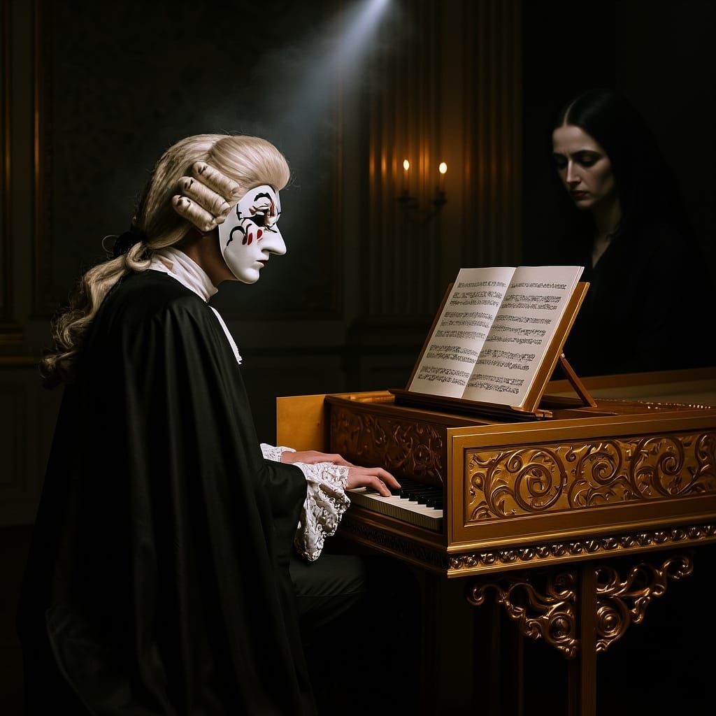 Melancholy Harpsichord Player with Mourning Lady in Baroque ...
