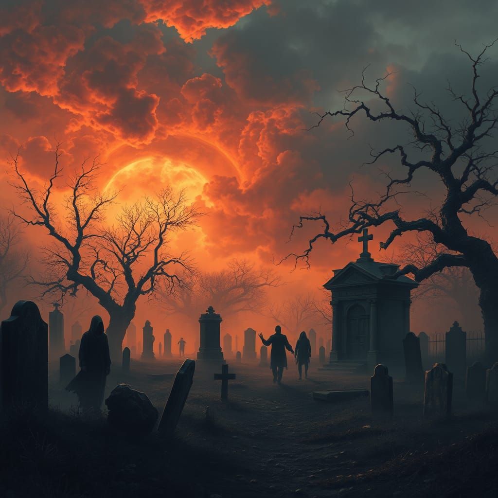 Haunted Cemetery: Spectral Spirits in Eerie Mist