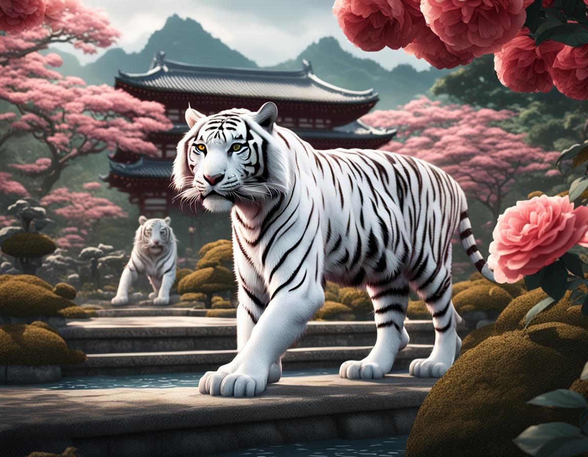 White Tiger in Japanese Rose Garden