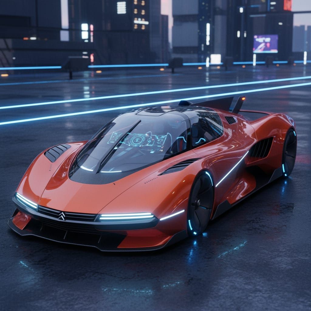 Futuristic Electric Hypercar Design in Metallic Orange-Red