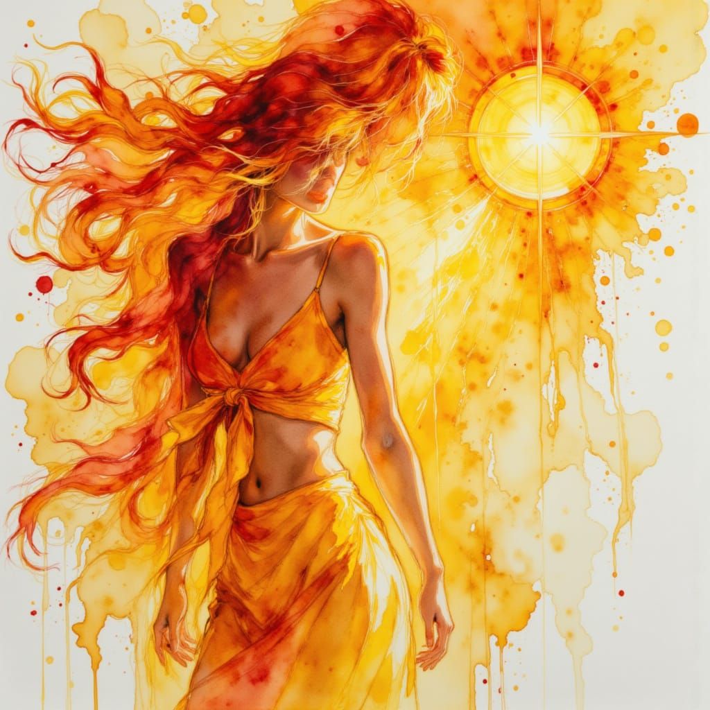 Woman Bathed in Golden Sunlight After Outdoor Shower