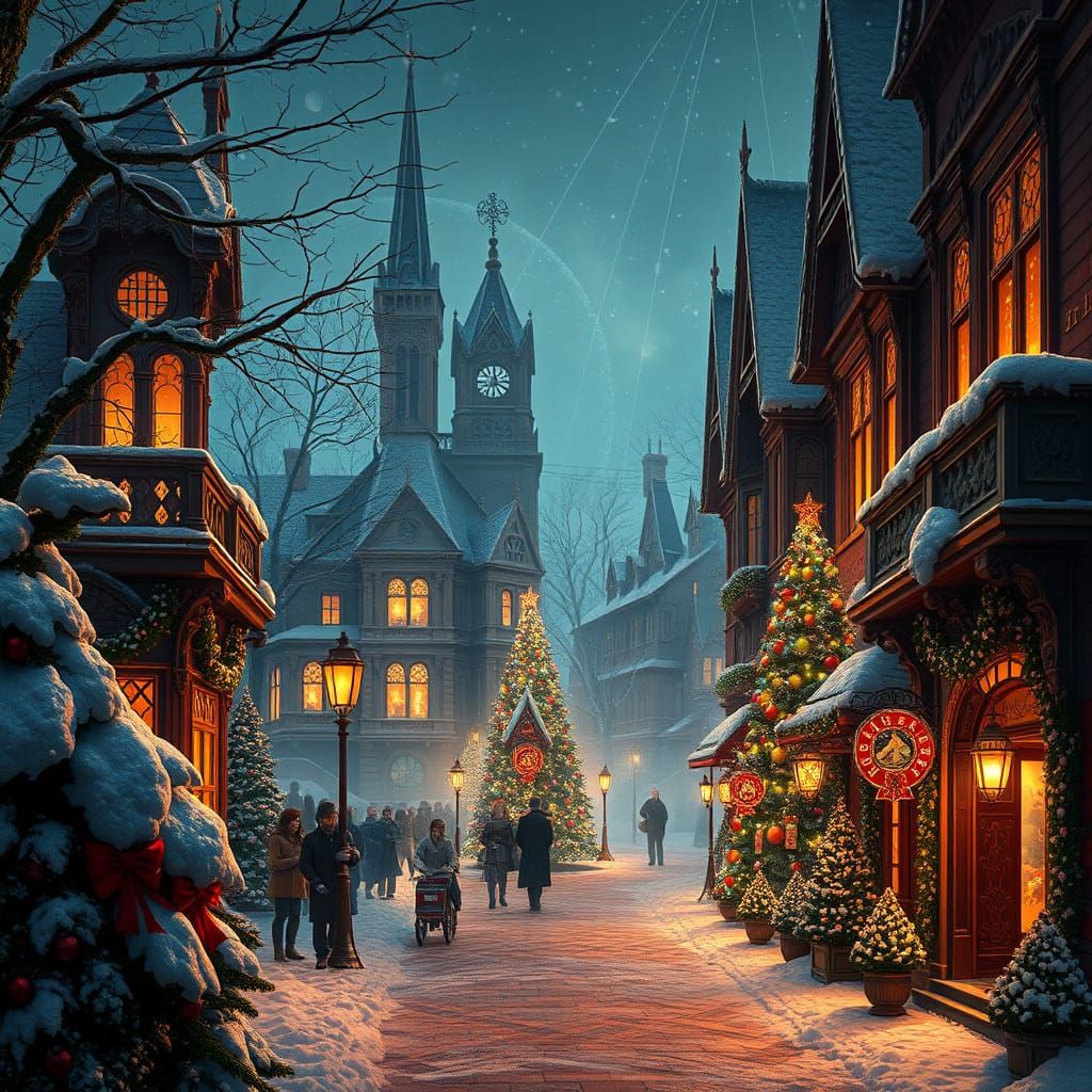 Victorian Christmas Fantasy Scene in Deep Color