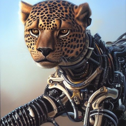 Mechanical Cheetah Cyborg in Detailed Oil Painting