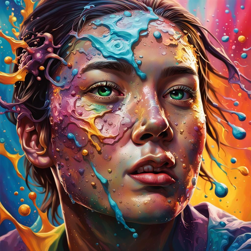 Hyperrealistic Woman Portrait in Splash Art Style