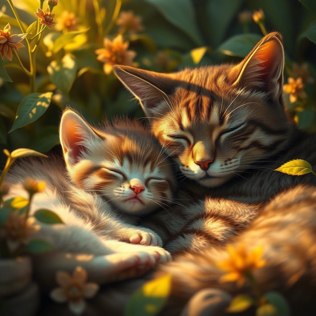Surreal Feline Idyll in Whimsical Digital Art