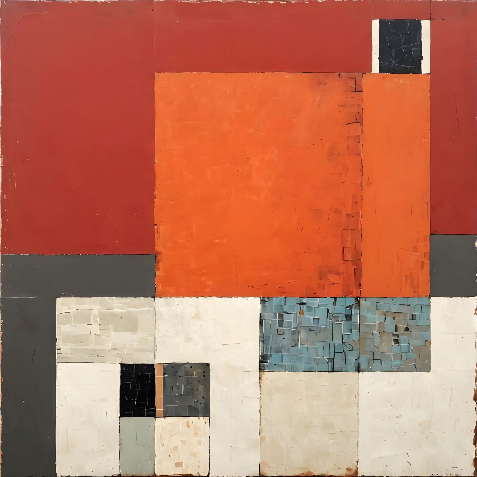 Abstract Glitch Grid Painting with Mosaic Squares