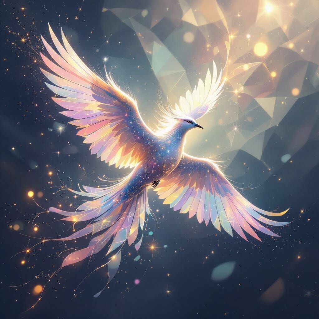 Ethereal Celestial Bird Soars Through Abstract Cosmos