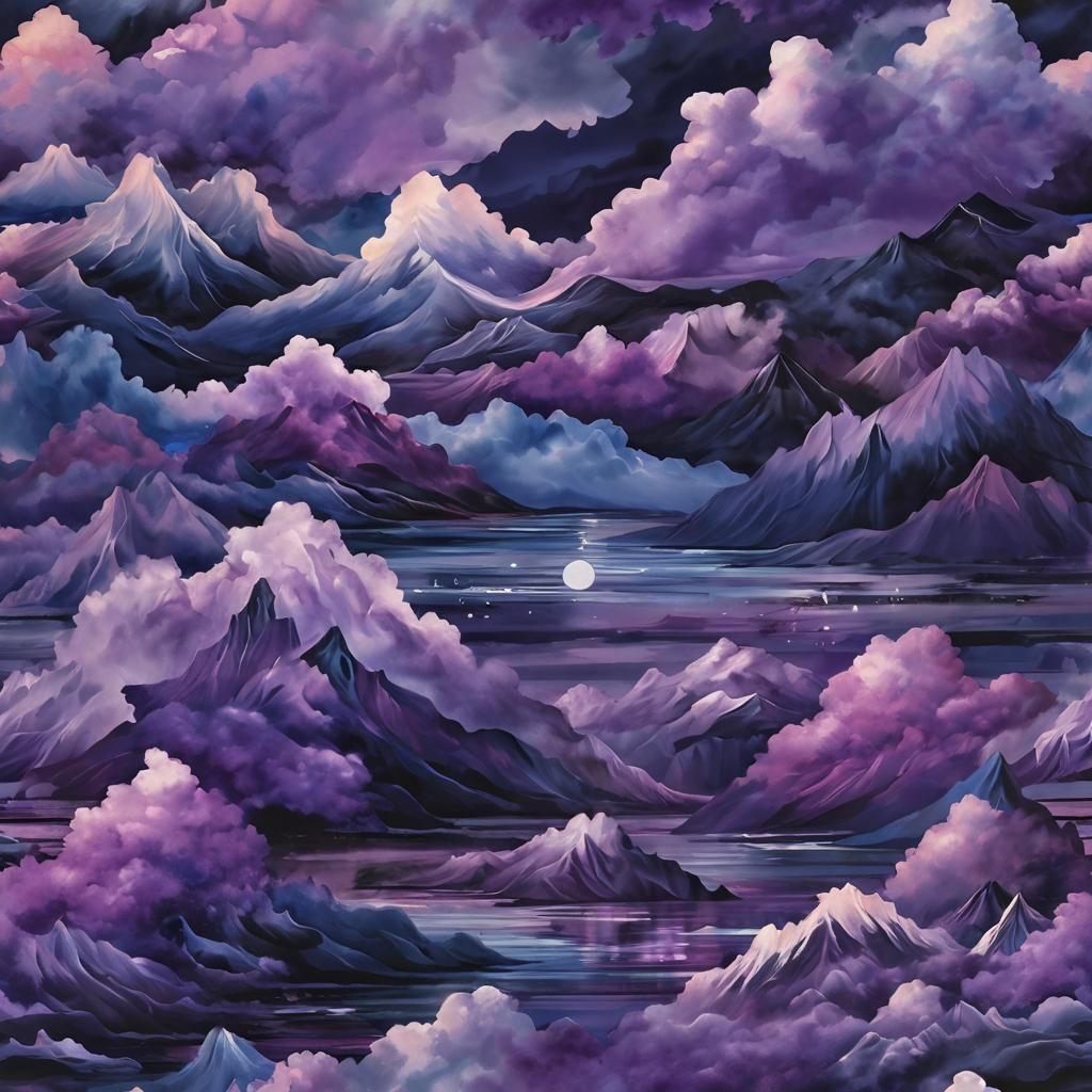 Purple Maximalist Landscape Reflecting Emotional Pain