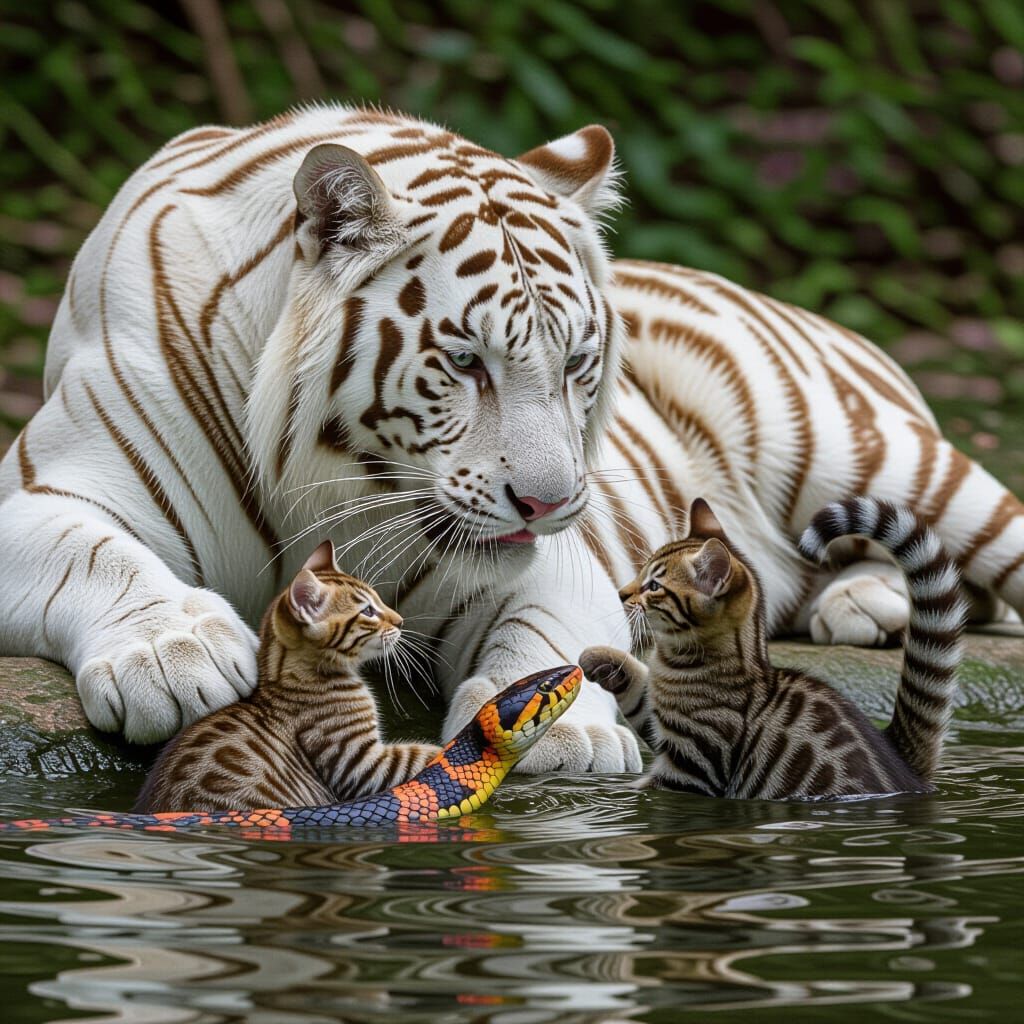 Cats Playing with Tiger and Serpent