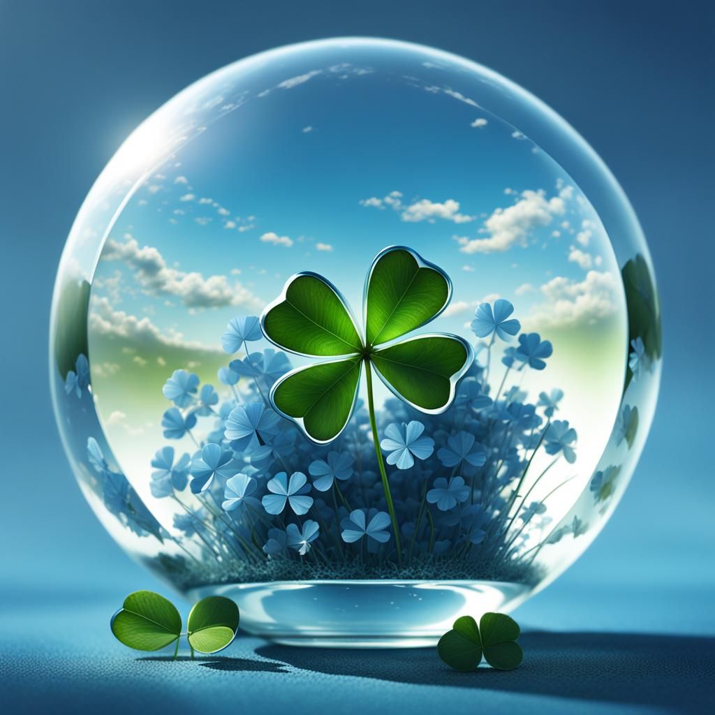 Four-Leaf Clover Orb Against Blue Sky