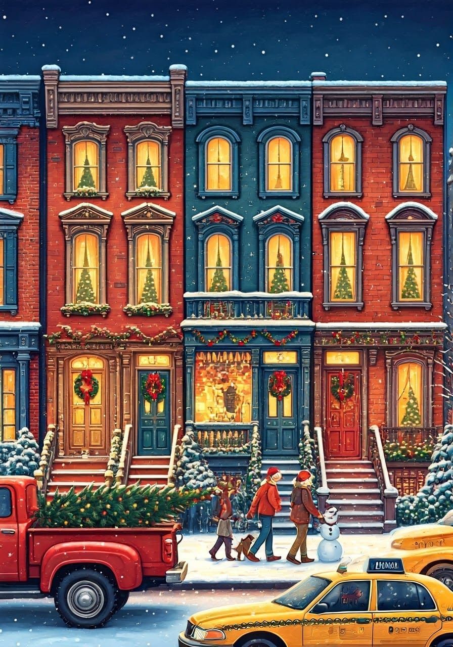 Festive Row Houses Decorated for the Holidays