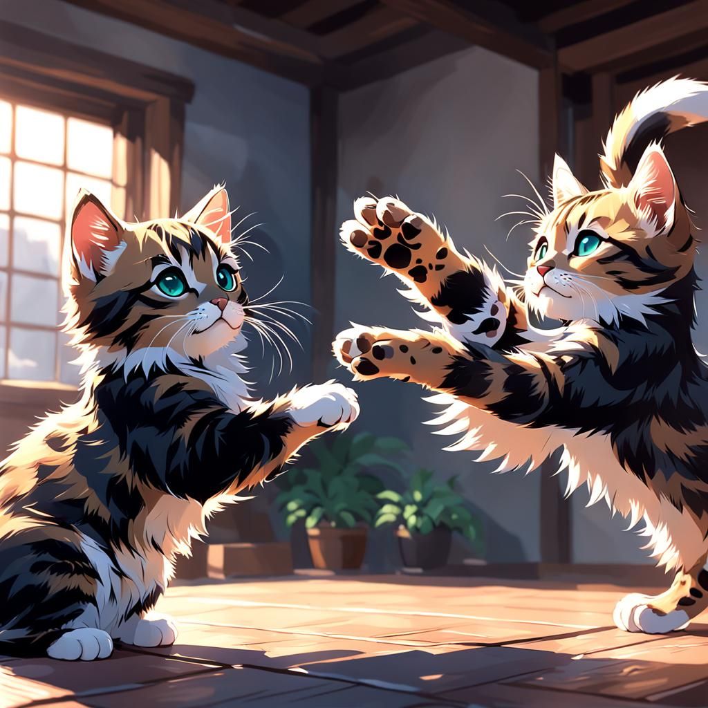 High Five with Kitten Paws in 3D Anime Art