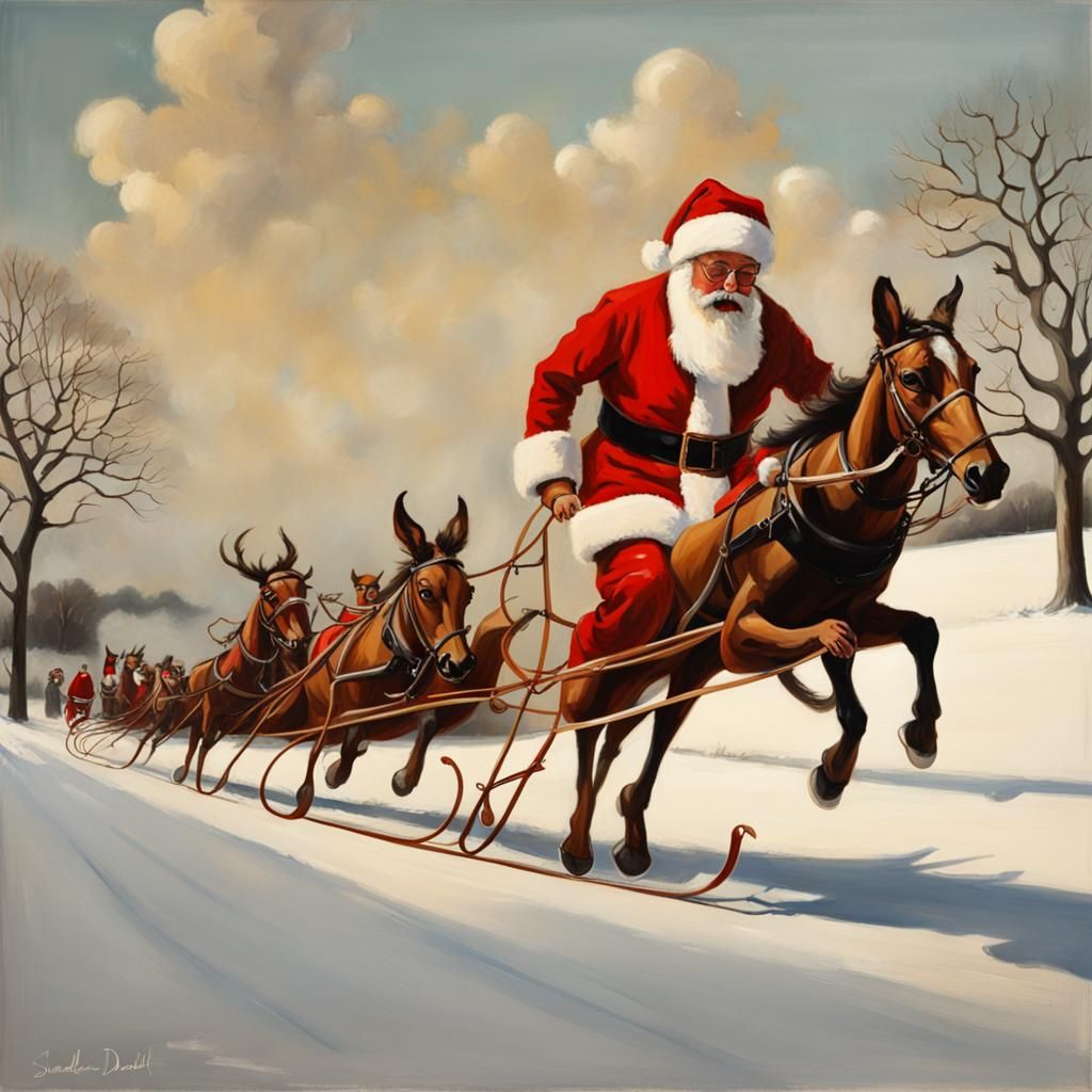 Surreal Santa Sleigh Race: A Dreamscape Painting