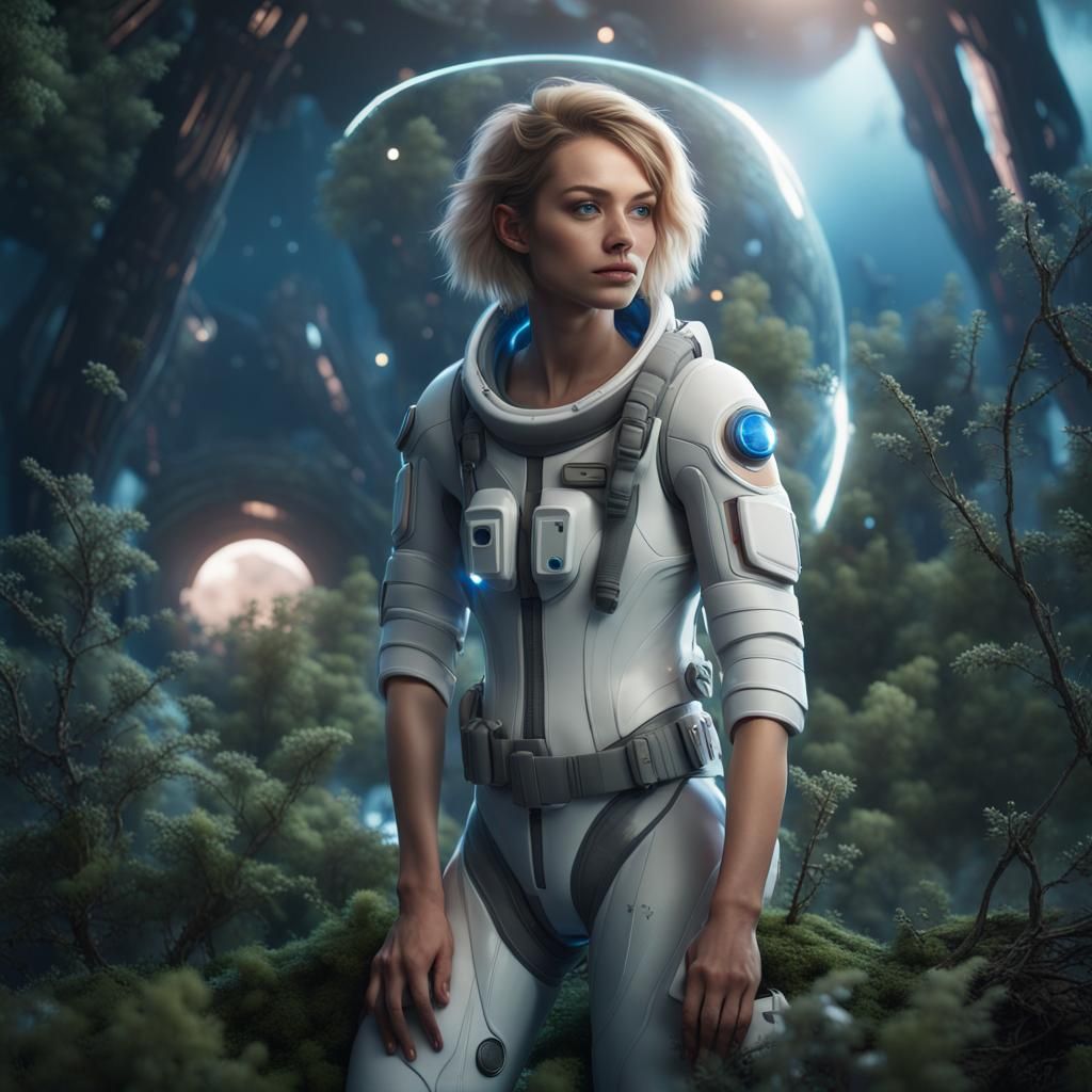 Woman in Spacesuit on Alien Planet, Hyperdetailed Art