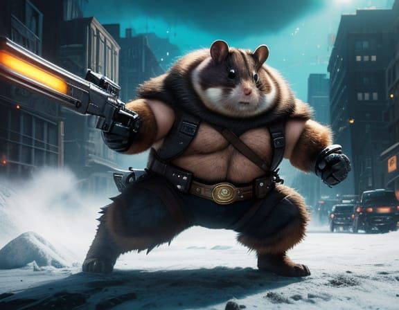 Hamster Superhero Battles Evil in Garish Digital Art