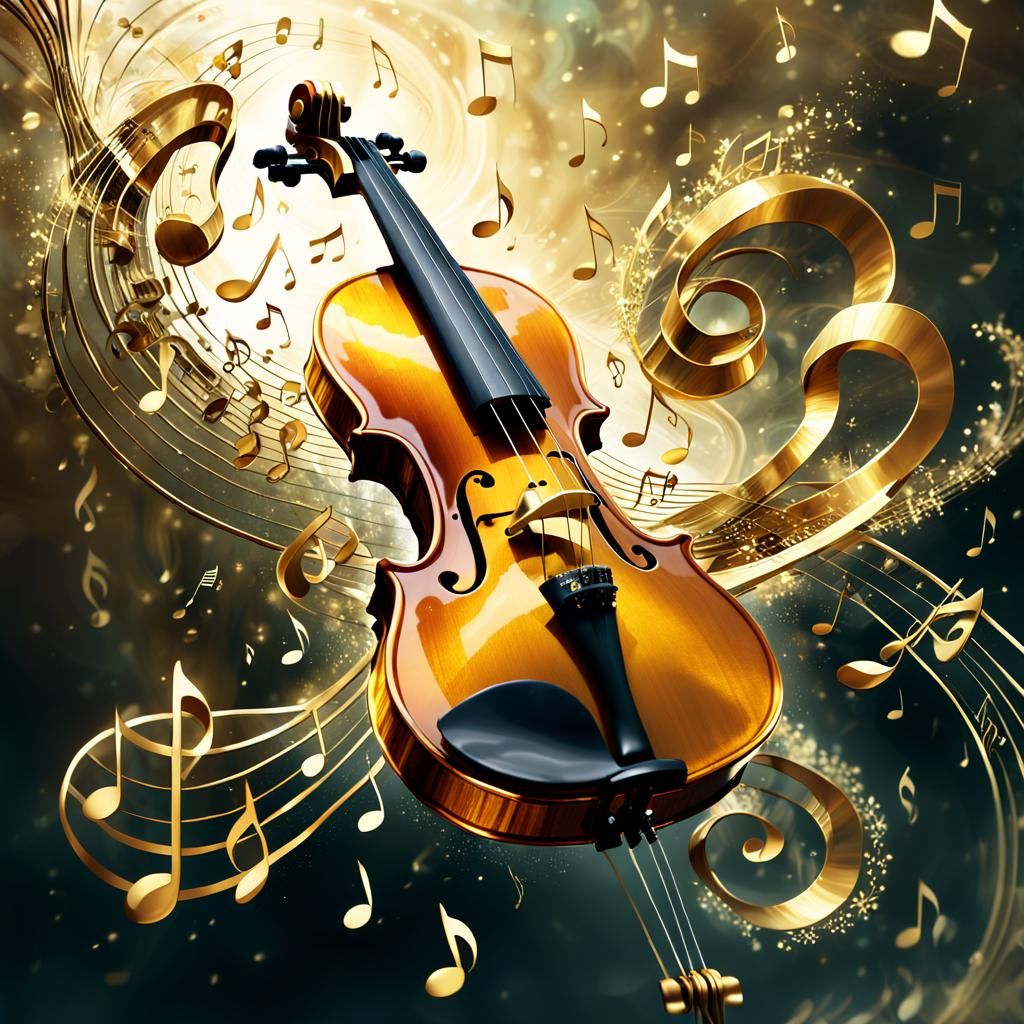 Translucent Gold Violin in Dreamy Concept Art