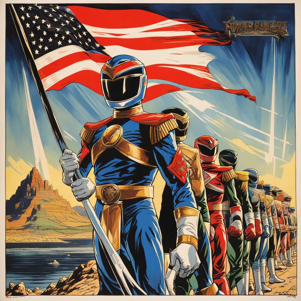 Power Ranger Propaganda Poster in Art Deco Style