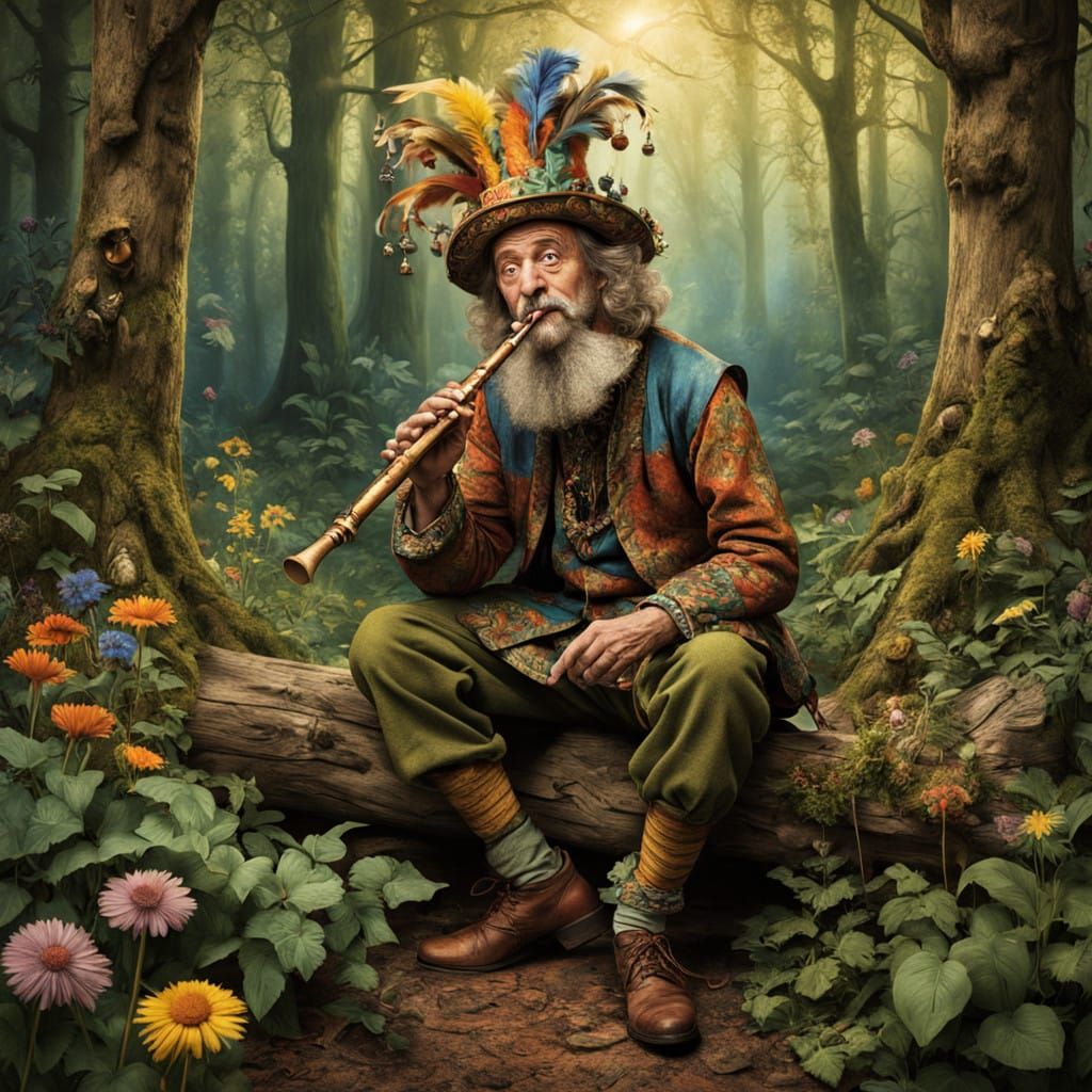 Whimsical 16th Century Jester in Earthy Motley