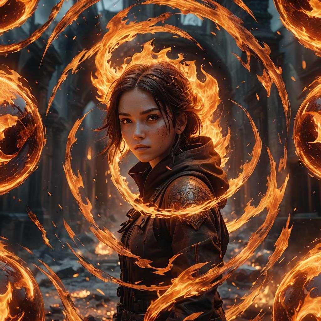 Girl in Fireball: Fantasy Concept Art