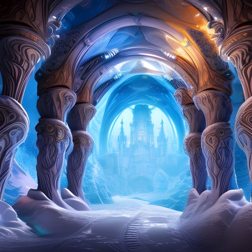 Cosmic Arctic Mansion in Fantasy Landscape