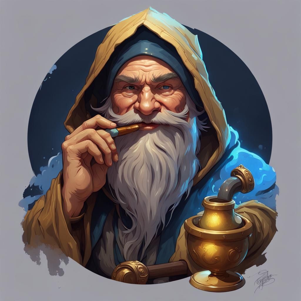 Dwarf Wizard Smoking Pipe: Fantasy Portrait