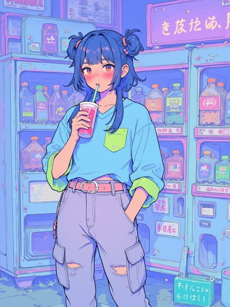 Weary Magical Girl in Neon Alley