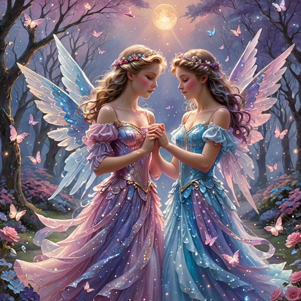 Angelic Fairy Twins in a Luminous Pastel Dreamscape