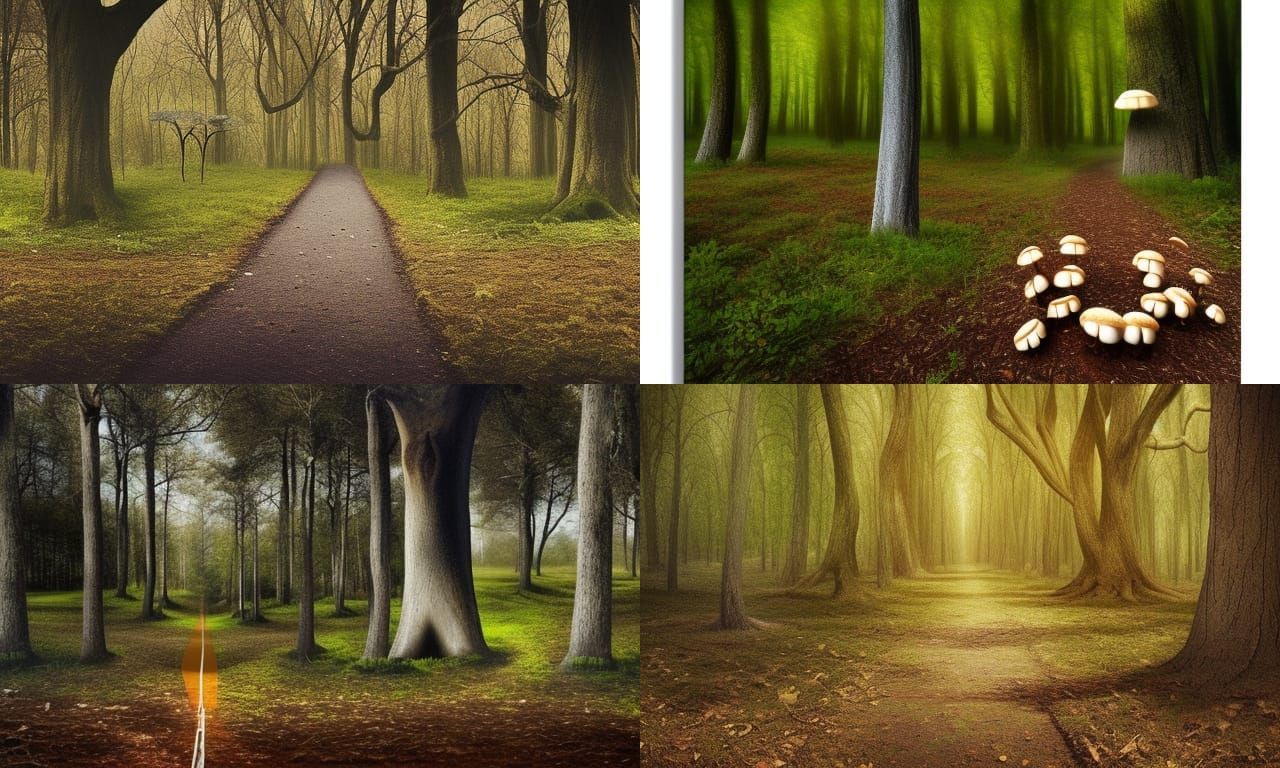 Surreal Forest Path with Mushrooms