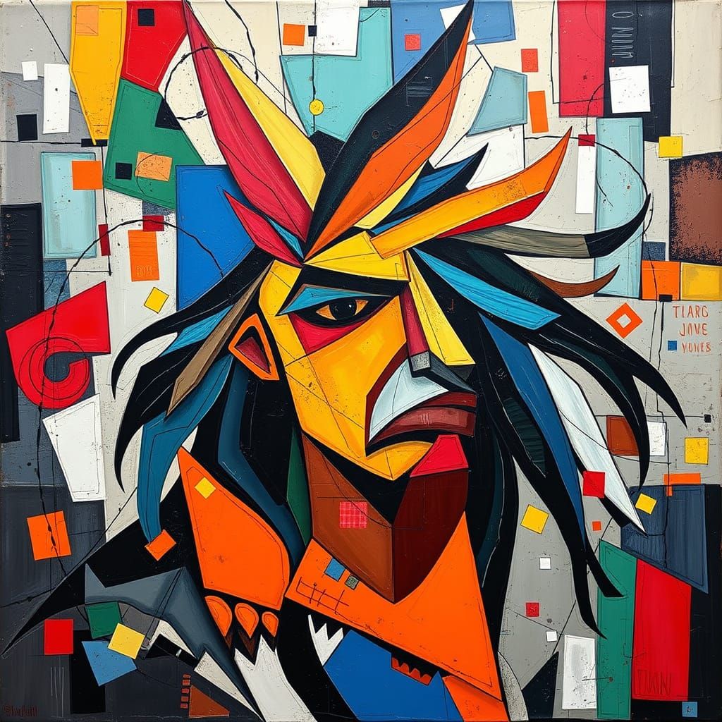 Cubist Wild Spirit in Analytical Art Style