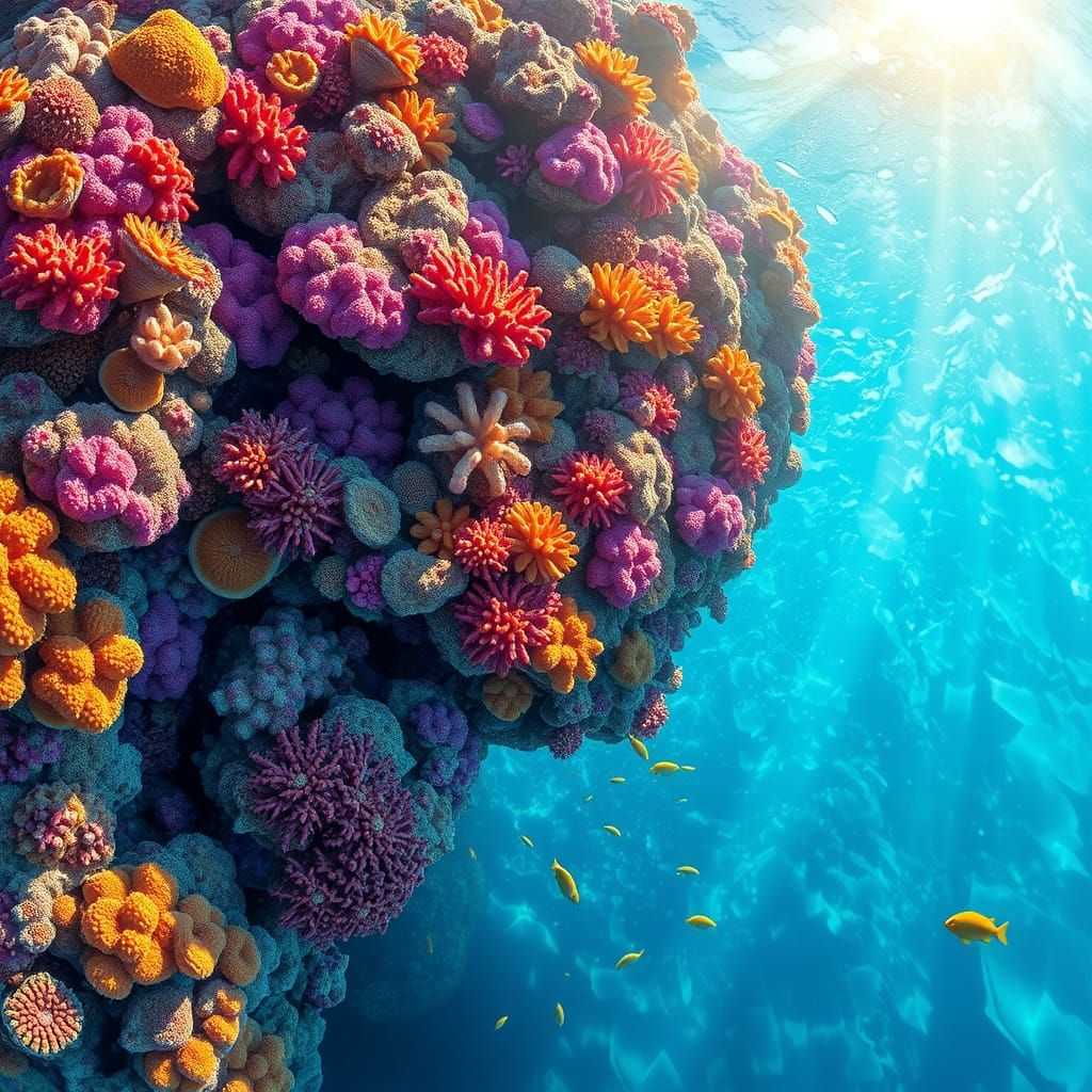Vibrant Great Barrier Reef Coral in Photorealistic Digital P...
