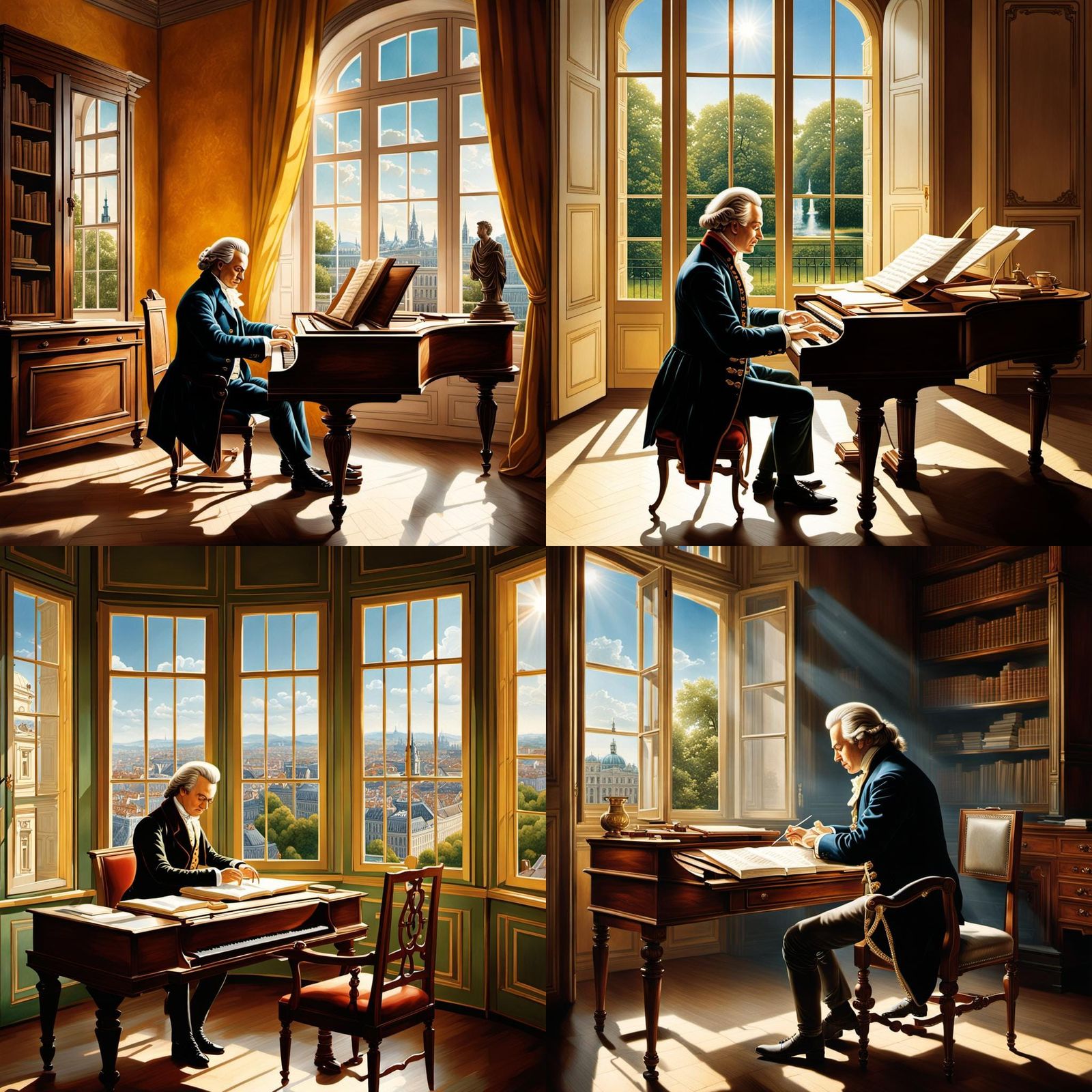 Mozart Composing Symphony in Vienna, Hyperrealistic